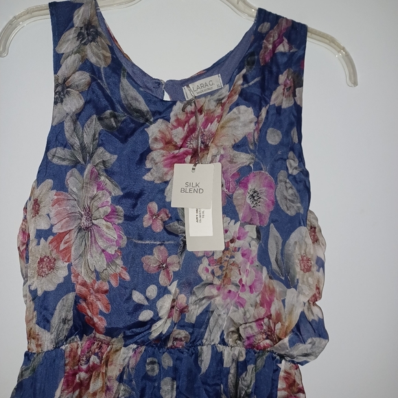 LARA G. BY LARA GUIDOTTI DRESS BLUE/PINKFLORAL SILK BLEND XL NEW MADE IN ITALY. - Picture 3 of 8